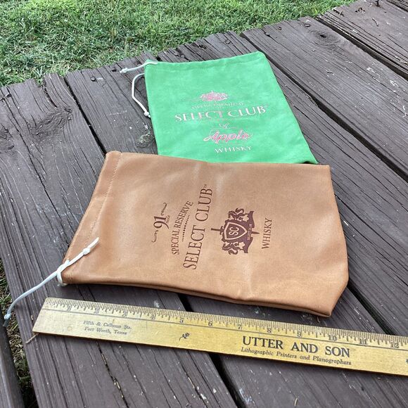 Select Club Whisky drawstring bags lot of 2 – tan‎ & green Apple, 12”x8” - Picture 2 of 3